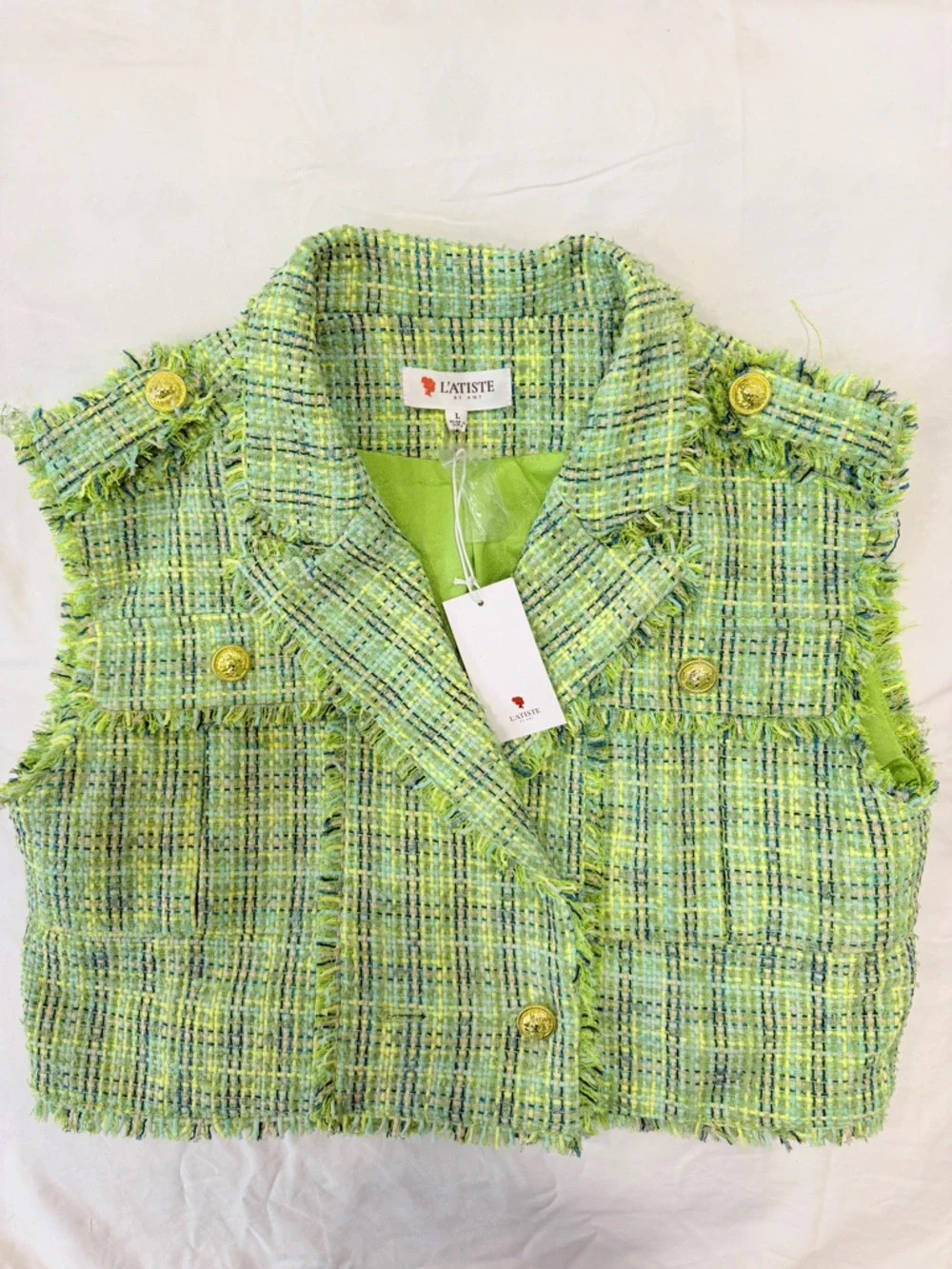 LATISTE Green Tweed 2PC Set Vest + Pleated Skort Size L NWT Preppy Coquette - Picture 6 of 10